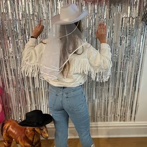 Cropped White Western Jean Jacket